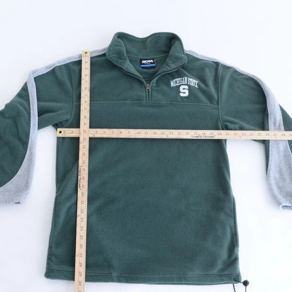 90S NCAA Green & Gray Michigan State Spartans Collegiate Fleece Half Zip Sweater - Picture 3 of 10